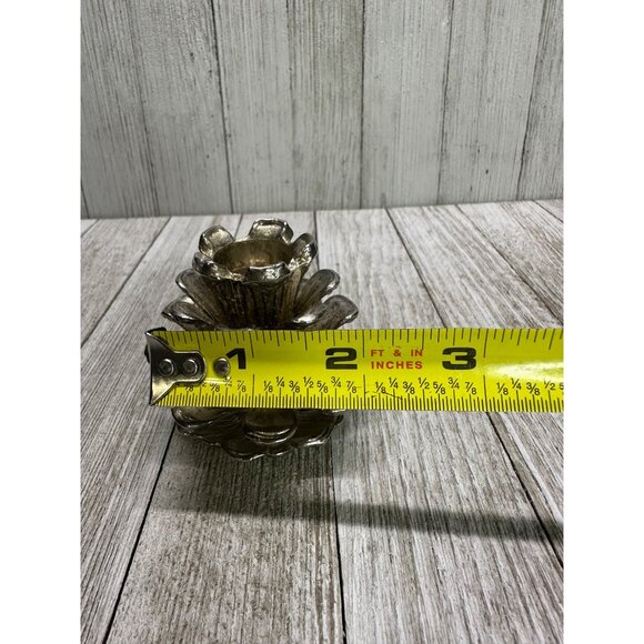 Vtg Set of 2 Silver Plated Pine Cone Candlestick Holders 2.5" Tall Holiday Decor - Picture 5 of 7